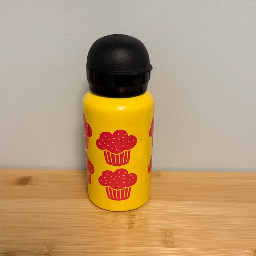 Laken Kids Yellow & Pink Water Bottle with Cupcake Design .35 L Made in Spain